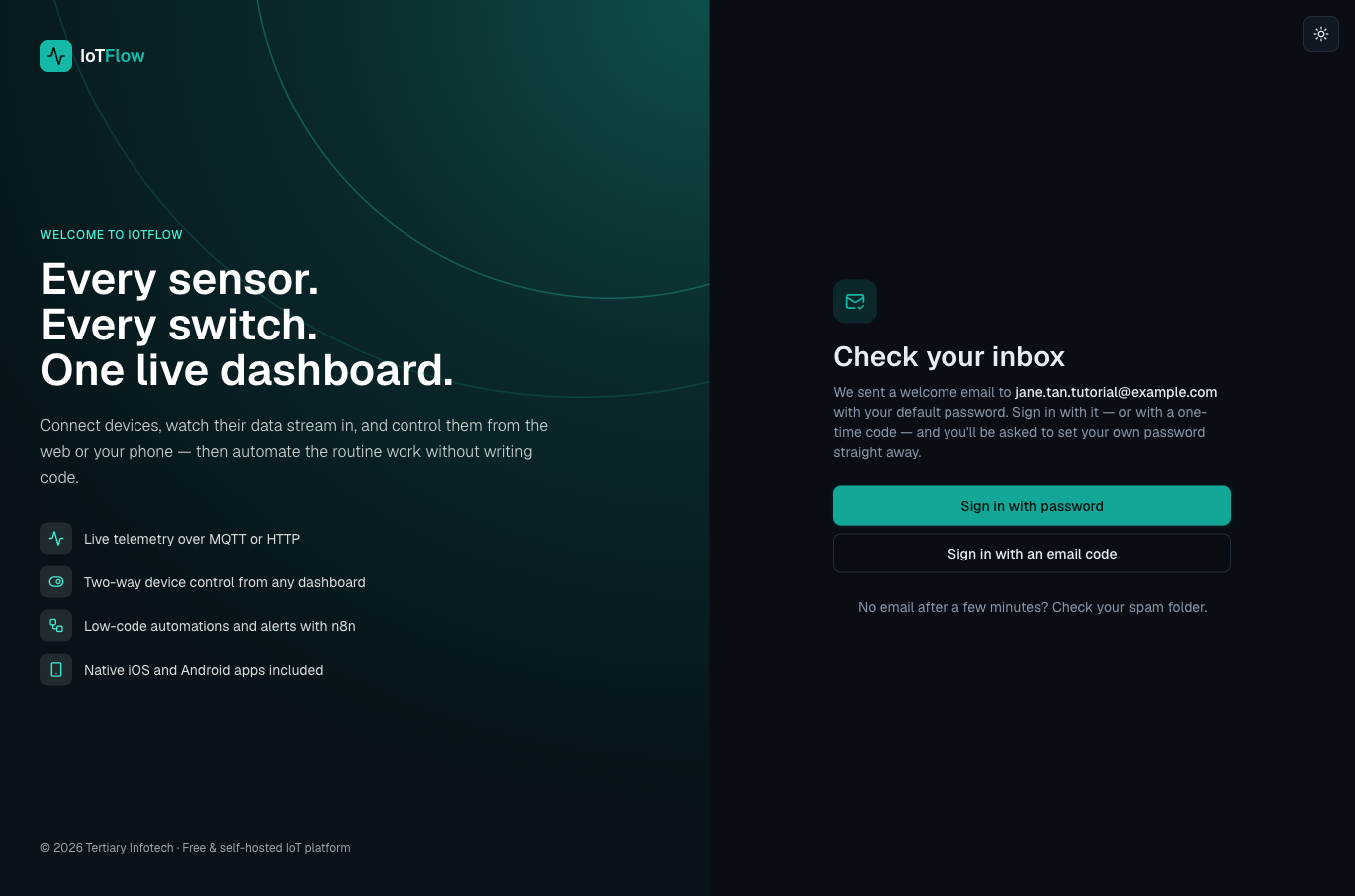 Sign in with the emailed password, or with a one-time code.