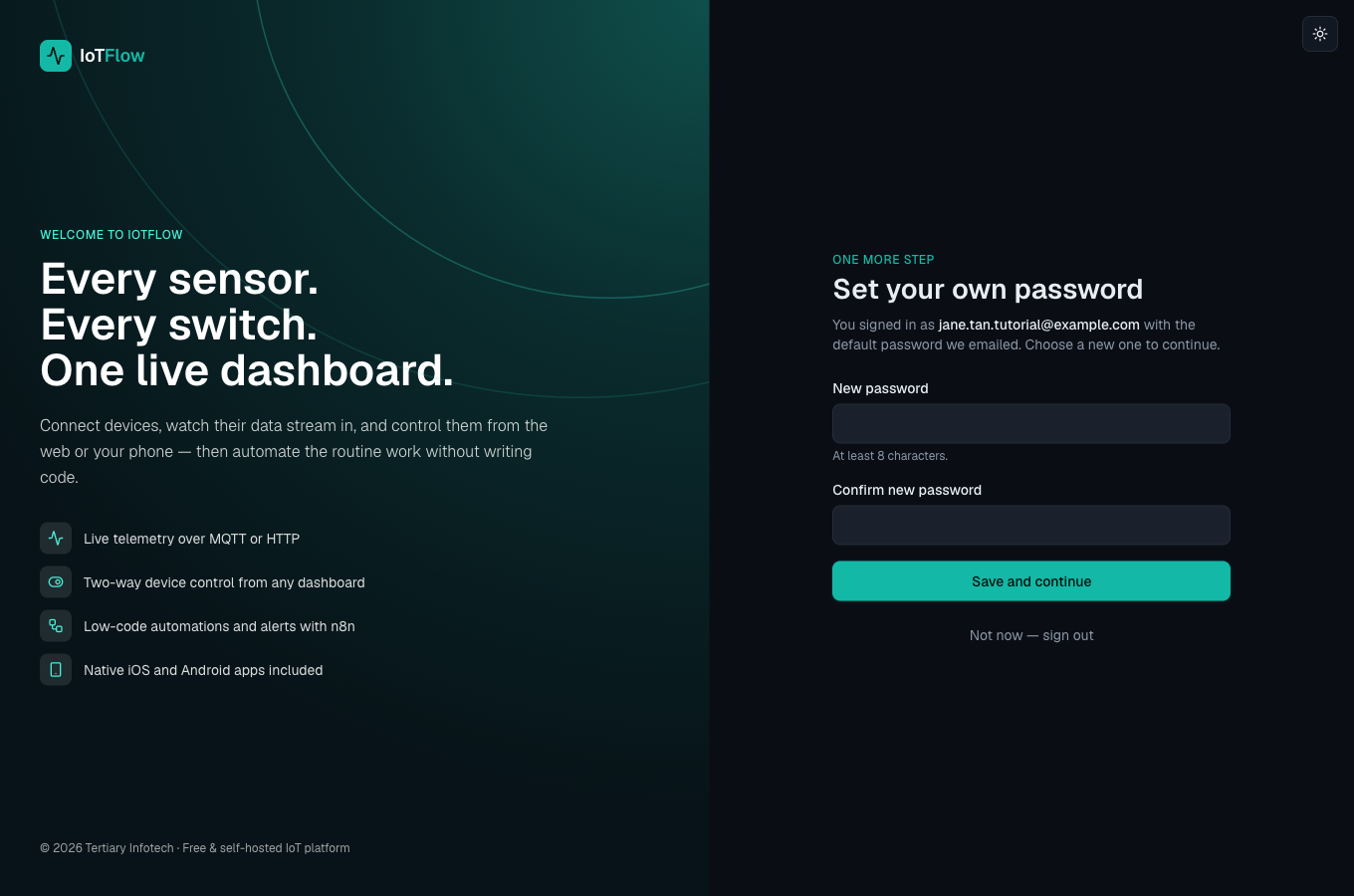 One-time step: replace the default password.